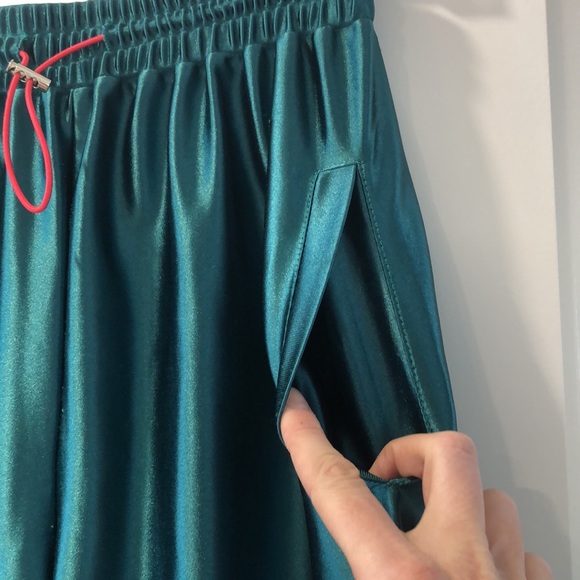 MM Designs Emerald Green Satin Pants w/ Yellow Heart Detail - Picture 9 of 12